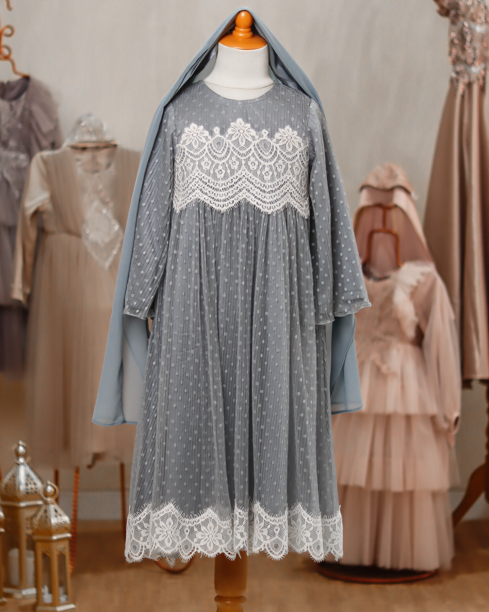 Lace Dotted Dress — Swiss dot with French lace trim