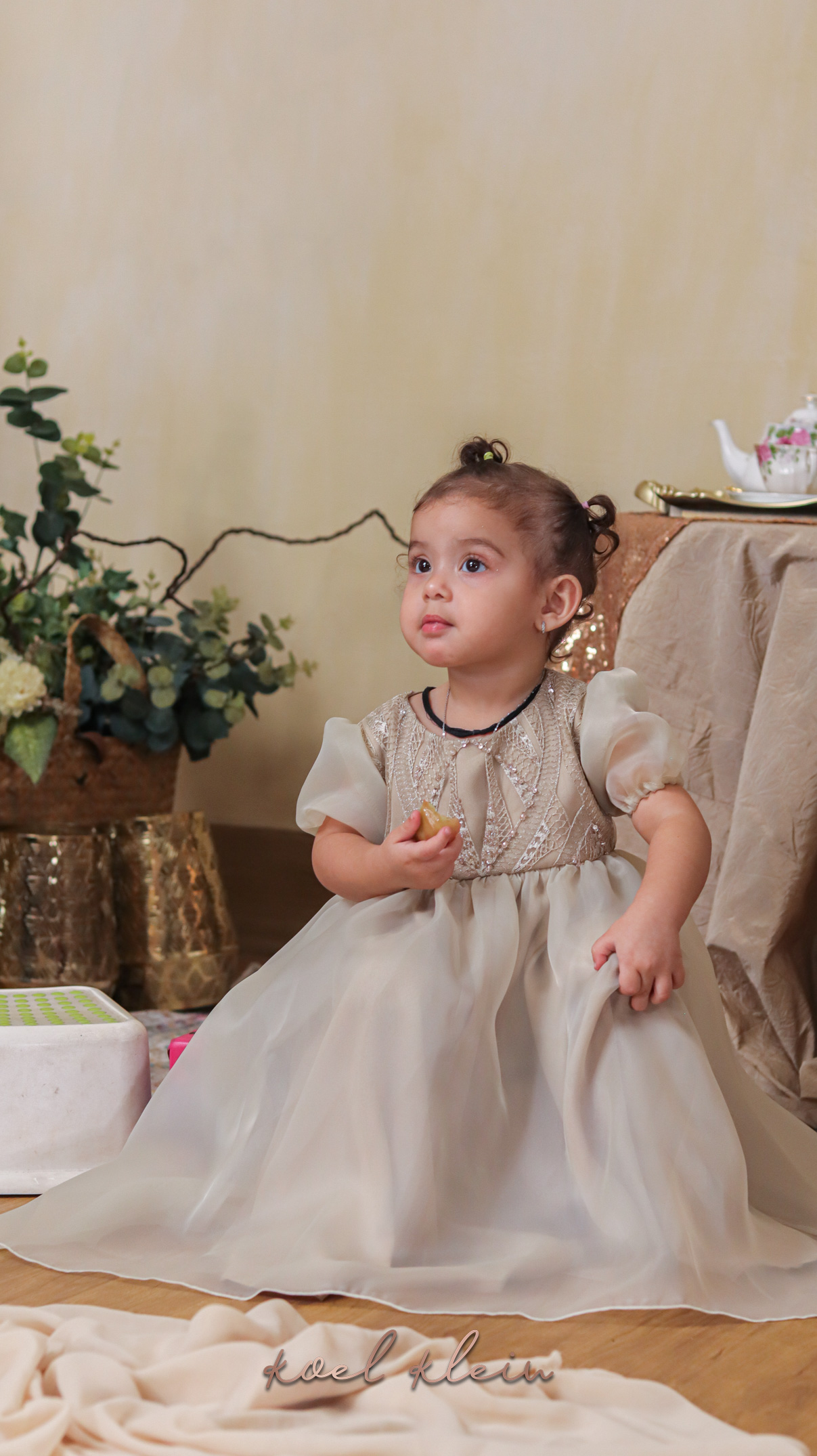 Cream Organza — Beaded organza celebration dress