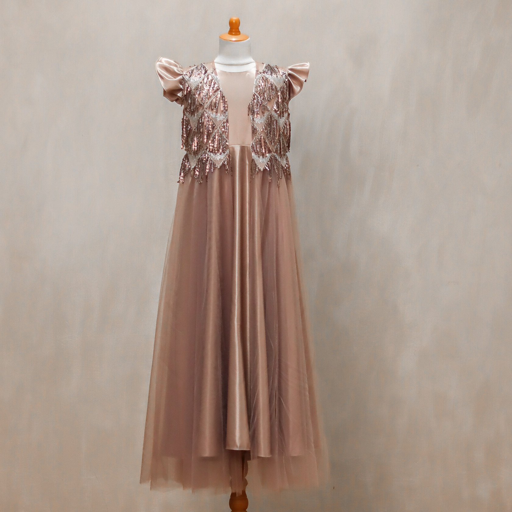 Rose Gold Gown — Sequin vest with satin tulle